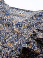 Thumbnail for Jainish Women's Navy Blue & Cream-Coloured Floral Crepe A-Line Dress - Distacart