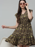 Thumbnail for Jainish Women's WoPrinted Tiered Dress with frills - Coffee - Distacart