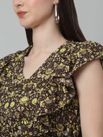 Thumbnail for Jainish Women's WoPrinted Tiered Dress with frills - Coffee - Distacart