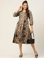 Thumbnail for Jainish Women's Animal Print Puff Sleeves Crepe Midi Dress - Distacart