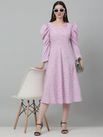 Thumbnail for Jainish Women's WoFloral Print Square Neck Puff Sleeved flared Dress - Light-Purple - Distacart