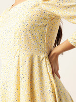 Thumbnail for Jainish Women's Floral Print Puff Sleeves Crepe Midi Dress - Distacart