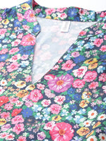 Thumbnail for Jainish Women's Blue & Pink Floral Printed Puff Sleeves Tiered Satin Dress - Distacart