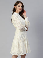 Thumbnail for Jainish Women's Cream Net Tiered Dress - Distacart