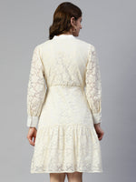 Thumbnail for Jainish Women's Cream Net Tiered Dress - Distacart