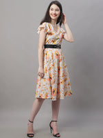 Thumbnail for Jainish Women's Orange Printed A-Line Dresses With Belt - Distacart