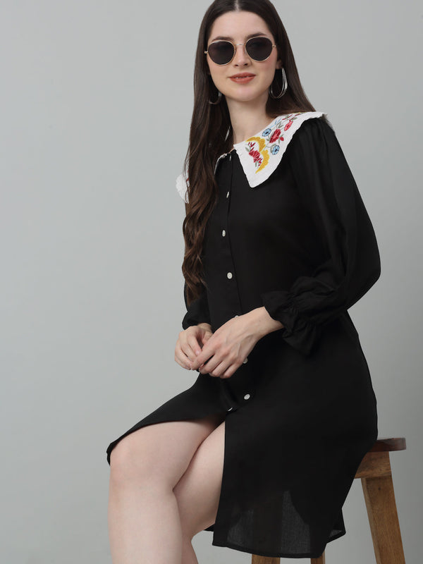 Jainish Women's WoFloral Embroidered A-line Dress - Black - Distacart