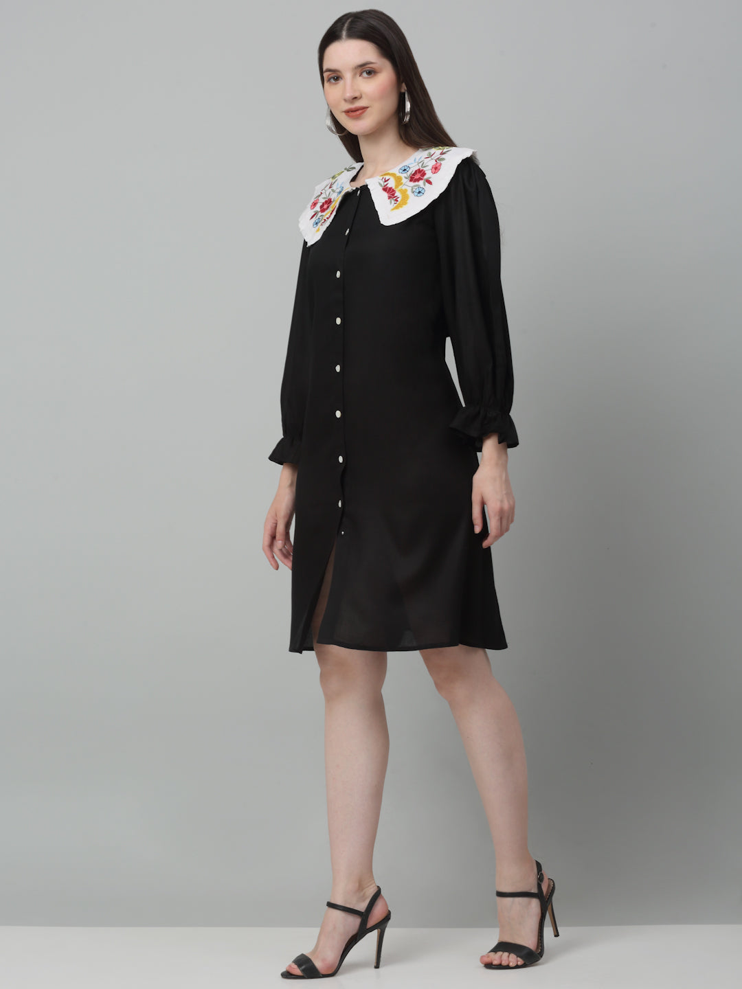 Jainish Women's WoFloral Embroidered A-line Dress - Black - Distacart