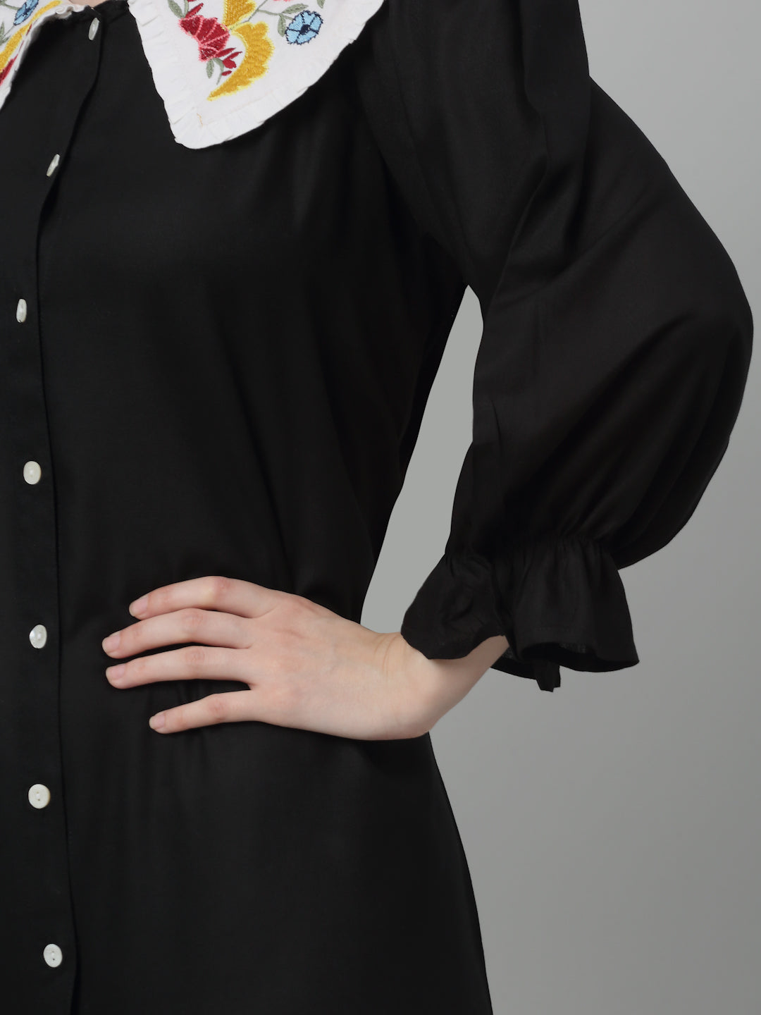 Jainish Women's WoFloral Embroidered A-line Dress - Black - Distacart