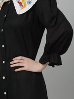 Thumbnail for Jainish Women's WoFloral Embroidered A-line Dress - Black - Distacart