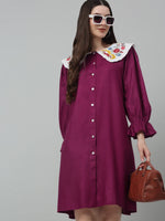 Thumbnail for Jainish Women's WoFloral Embroidered A-line Dress - Purple - Distacart