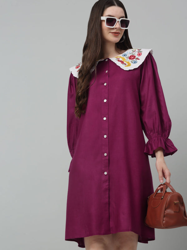 Jainish Women's WoFloral Embroidered A-line Dress - Purple - Distacart