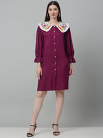 Thumbnail for Jainish Women's WoFloral Embroidered A-line Dress - Purple - Distacart
