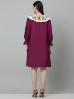 Thumbnail for Jainish Women's WoFloral Embroidered A-line Dress - Purple - Distacart