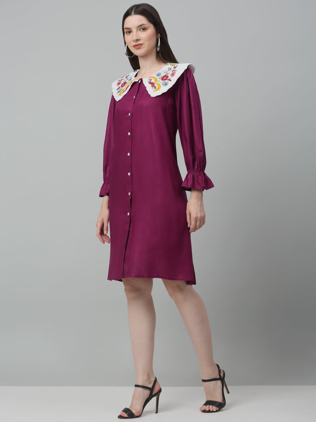 Jainish Women's WoFloral Embroidered A-line Dress - Purple - Distacart