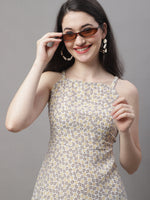 Thumbnail for Jainish Women's Off White Floral Printed A-Line Dresses - Distacart