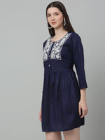 Thumbnail for Jainish Women's WoEmbroidered A-line Dress - Navy Blue - Distacart