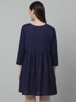 Thumbnail for Jainish Women's WoEmbroidered A-line Dress - Navy Blue - Distacart