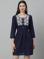 Thumbnail for Jainish Women's WoEmbroidered A-line Dress - Navy Blue - Distacart