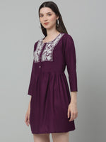 Thumbnail for Jainish Women's WoEmbroidered A-line Dress - Purple - Distacart