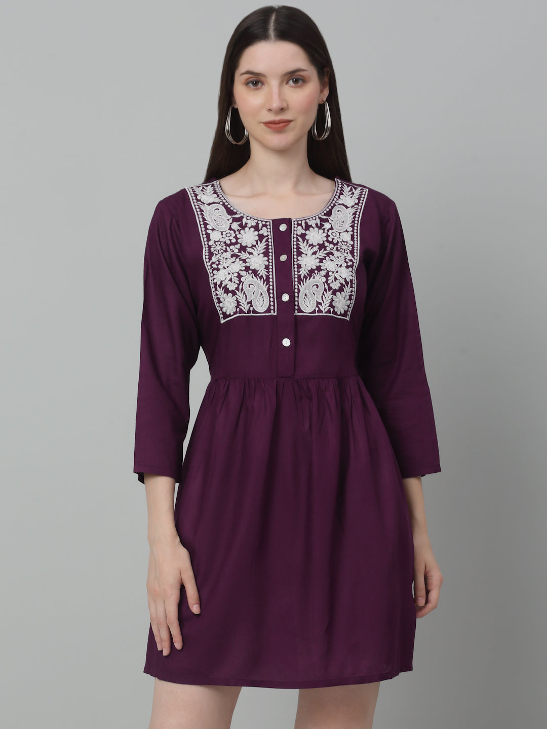 Jainish Women's WoEmbroidered A-line Dress - Purple - Distacart