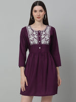 Thumbnail for Jainish Women's WoEmbroidered A-line Dress - Purple - Distacart