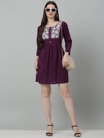 Thumbnail for Jainish Women's WoEmbroidered A-line Dress - Purple - Distacart