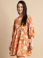 Thumbnail for Jainish Women's Mustard Printed A-Line Dress - Distacart