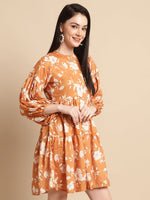 Thumbnail for Jainish Women's Mustard Printed A-Line Dress - Distacart
