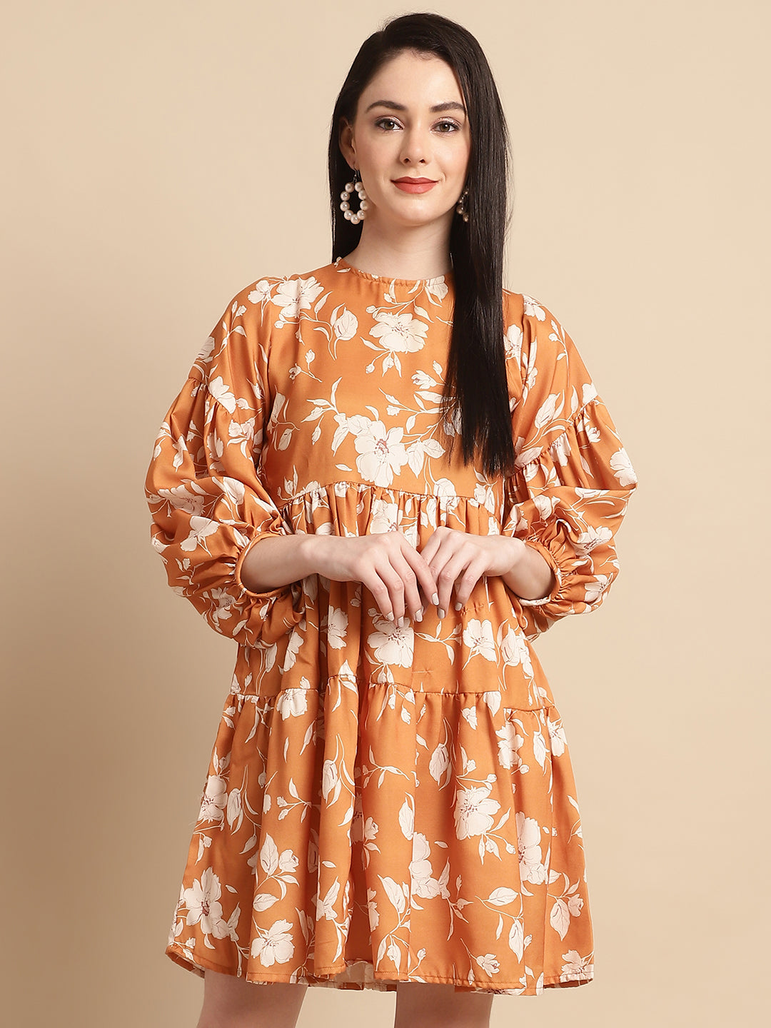 Jainish Women's Mustard Printed A-Line Dress - Distacart