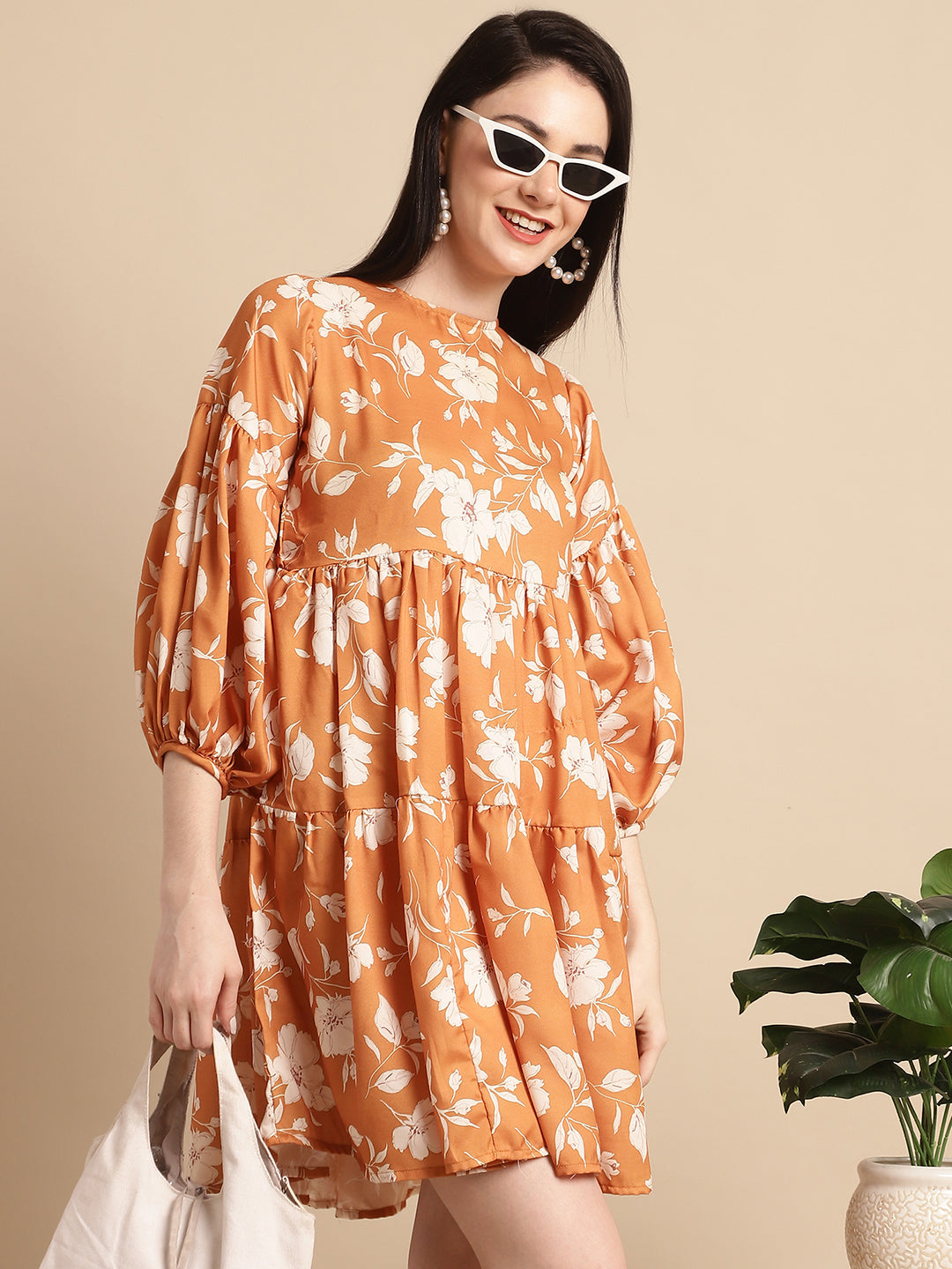 Jainish Women's Mustard Printed A-Line Dress - Distacart