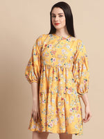Thumbnail for Jainish Women's Yellow Printed A-Line Dress - Distacart