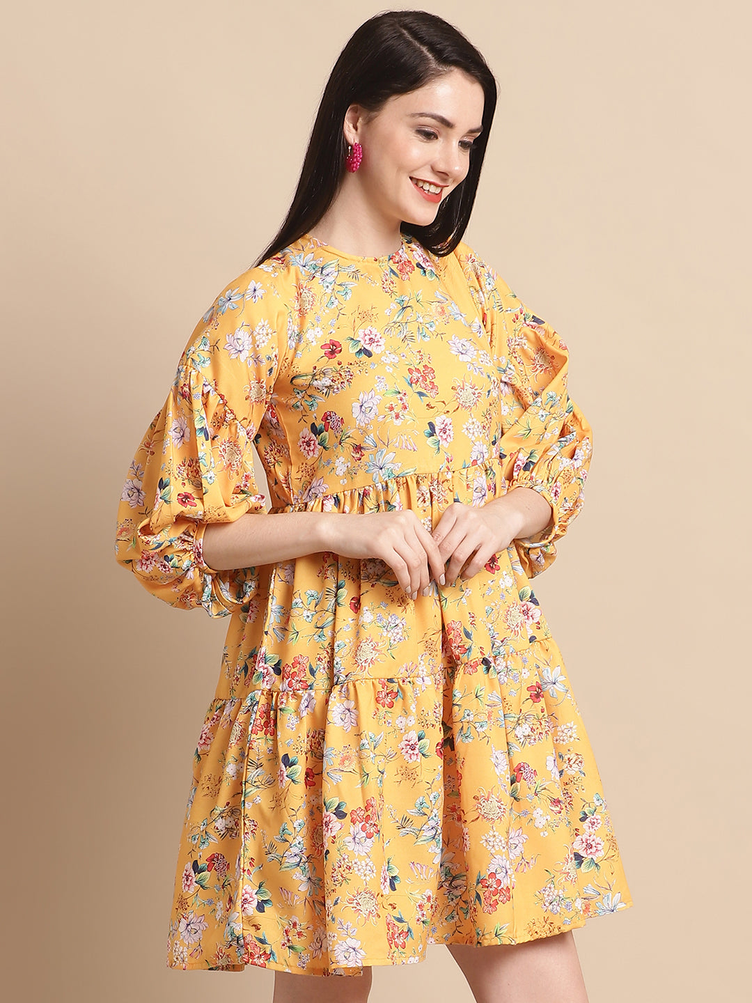 Jainish Women's Yellow Printed A-Line Dress - Distacart
