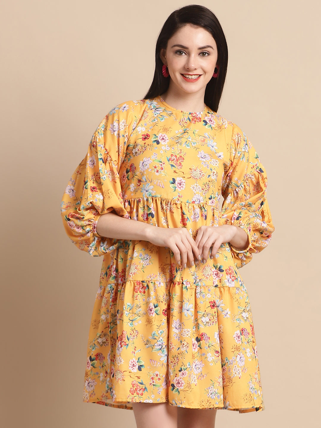 Jainish Women's Yellow Printed A-Line Dress - Distacart