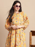 Thumbnail for Jainish Women's Yellow Printed A-Line Dress - Distacart