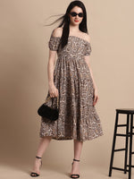 Thumbnail for Jainish Women's WoBrown Printed off-Shoulder Dress - Distacart
