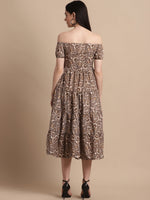 Thumbnail for Jainish Women's WoBrown Printed off-Shoulder Dress - Distacart