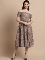 Thumbnail for Jainish Women's WoBrown Printed off-Shoulder Dress - Distacart