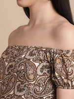Thumbnail for Jainish Women's WoBrown Printed off-Shoulder Dress - Distacart