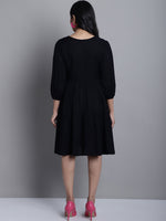 Thumbnail for Jainish Women's WoBlack Floral Embroidered A-line Dress - Distacart