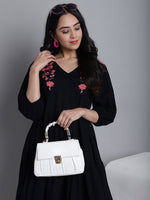 Thumbnail for Jainish Women's WoBlack Floral Embroidered A-line Dress - Distacart