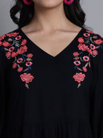 Thumbnail for Jainish Women's WoBlack Floral Embroidered A-line Dress - Distacart