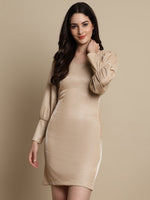 Thumbnail for Jainish Women's Shimmer Puff Sleeves bodycon dress - Beige - Distacart