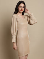 Thumbnail for Jainish Women's Shimmer Puff Sleeves bodycon dress - Beige - Distacart