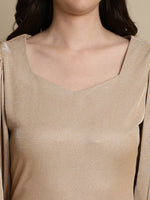 Thumbnail for Jainish Women's Shimmer Puff Sleeves bodycon dress - Beige - Distacart