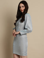 Thumbnail for Jainish Women's Shimmer Puff Sleeves bodycon dress - Blue - Distacart