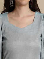 Thumbnail for Jainish Women's Shimmer Puff Sleeves bodycon dress - Blue - Distacart