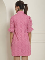 Thumbnail for Indian Needle Women's Embroidered Cotton Dress - Pink - Distacart