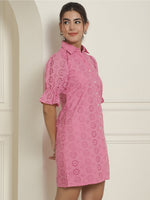 Thumbnail for Indian Needle Women's Embroidered Cotton Dress - Pink - Distacart
