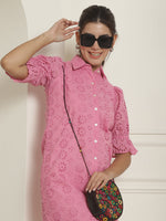 Thumbnail for Indian Needle Women's Embroidered Cotton Dress - Pink - Distacart